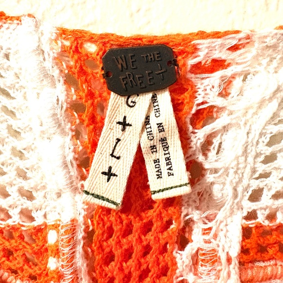 We The Free White and Orange Crochet Crop Top - Picture 3 of 4